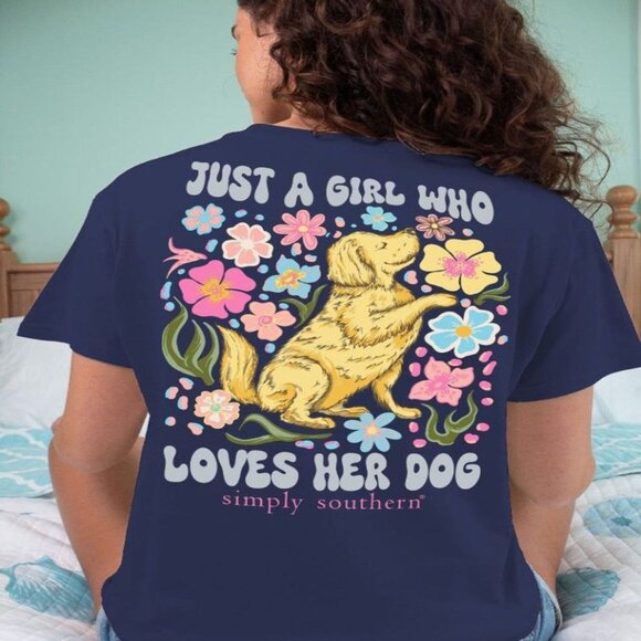 Simply Southern Just A Girl Who Loves Her Dog Short Sleeve T-Shirt NEW Fast Ship - Picture 1 of 6
